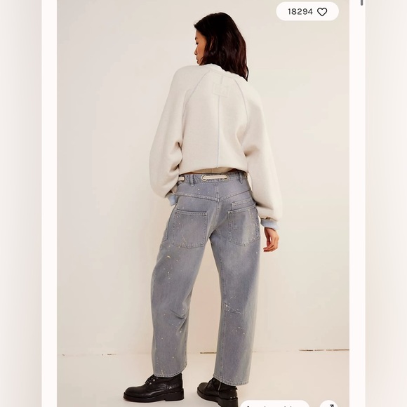 Free People We The Free Moxie Pull-On Barrel Jeans grey NWT - Picture 3 of 7